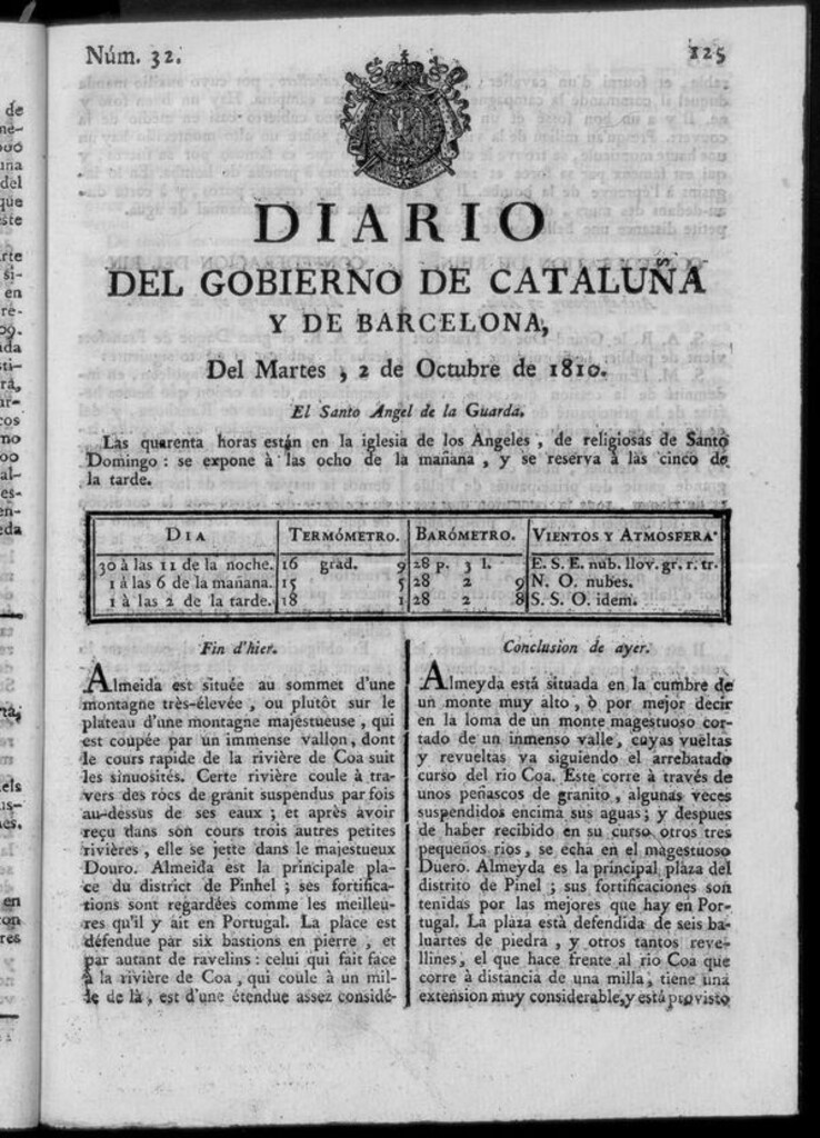 Miniatura de Diario de Barcelona del martes 2 de octubre de 1810