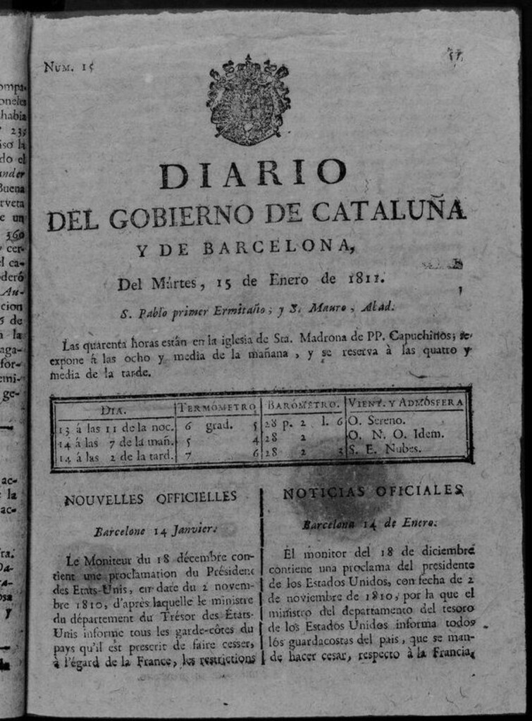 Miniatura de Diario de Barcelona del martes 15 de enero de 1811