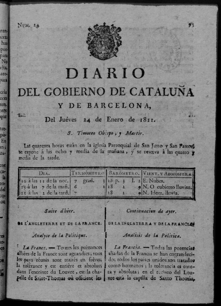 Miniatura de Diario de Barcelona del jueves 24 de enero de 1811
