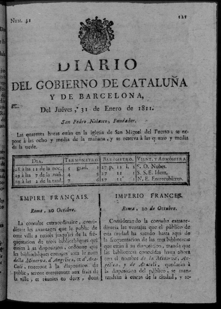 Miniatura de Diario de Barcelona del jueves 31 de enero de 1811