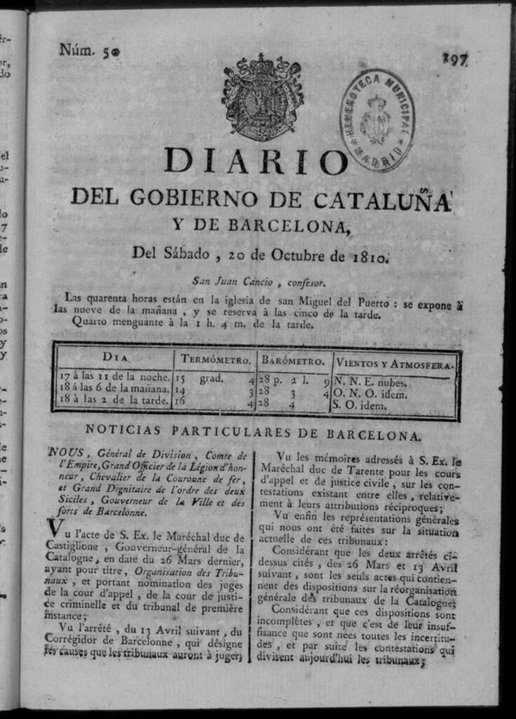 Miniatura de Diario de Barcelona del sábado 20 octubre de 1810