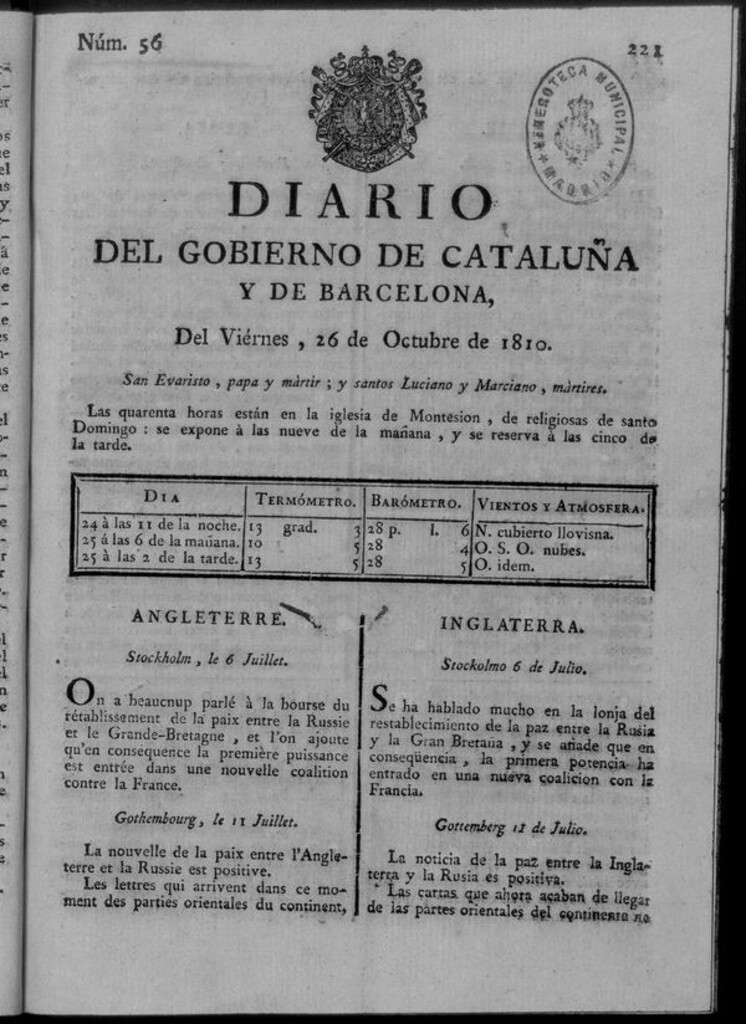 Miniatura de Diario de Barcelona del viernes 26 octubre de 1810