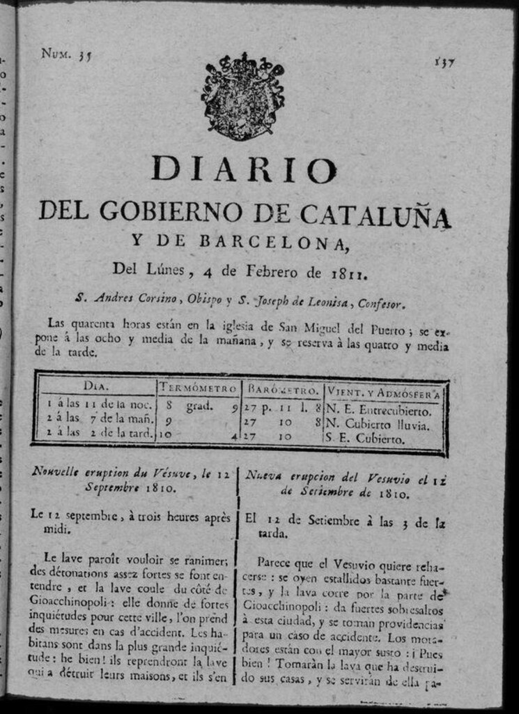 Miniatura de Diario de Barcelona del lunes 4 de febrero de 1811