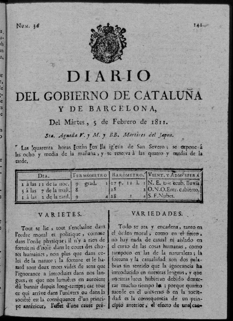 Miniatura de Diario de Barcelona del martes 5 de febrero de 1811