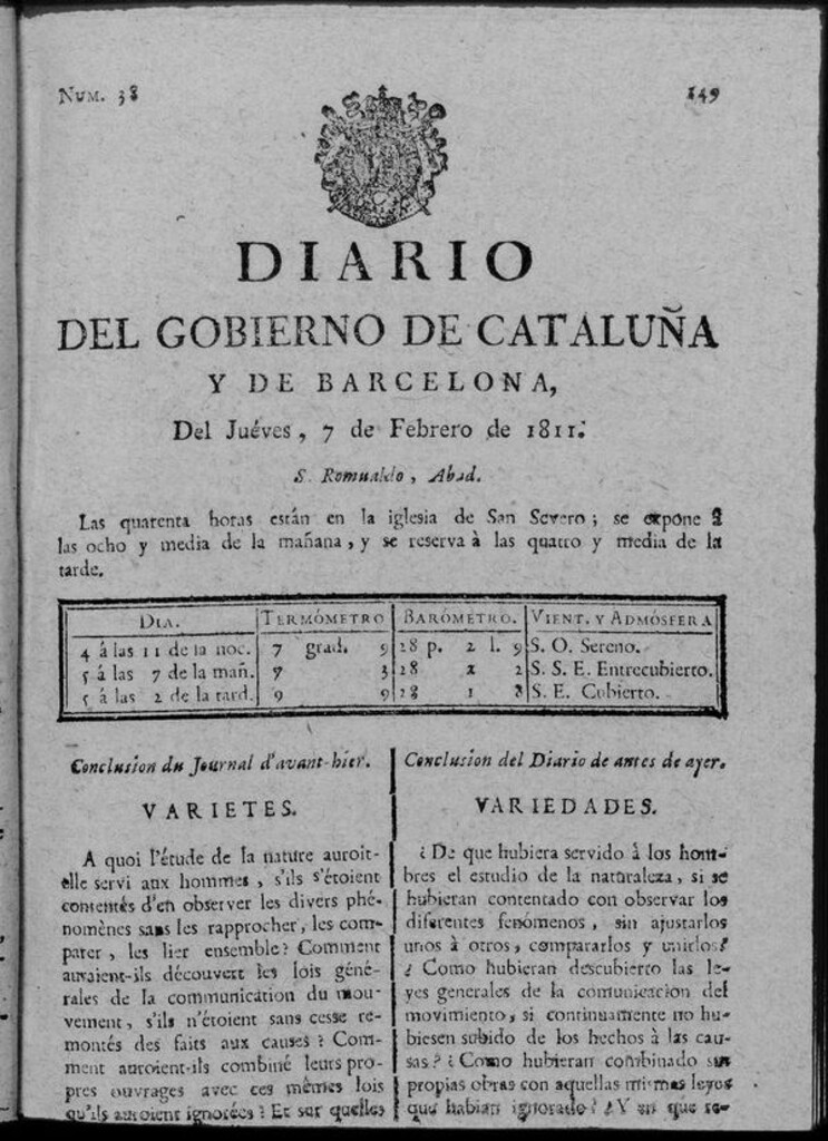 Miniatura de Diario de Barcelona del jueves 7 de febrero de 1811