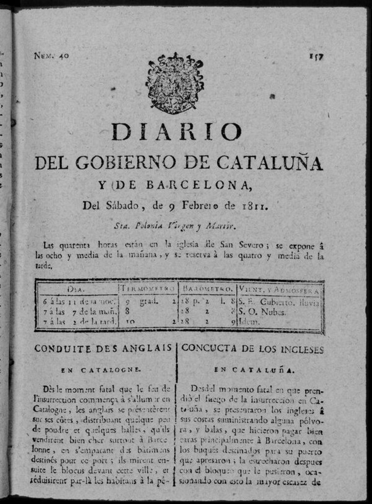 Miniatura de Diario de Barcelona del sábado 9 de febrero de 1811