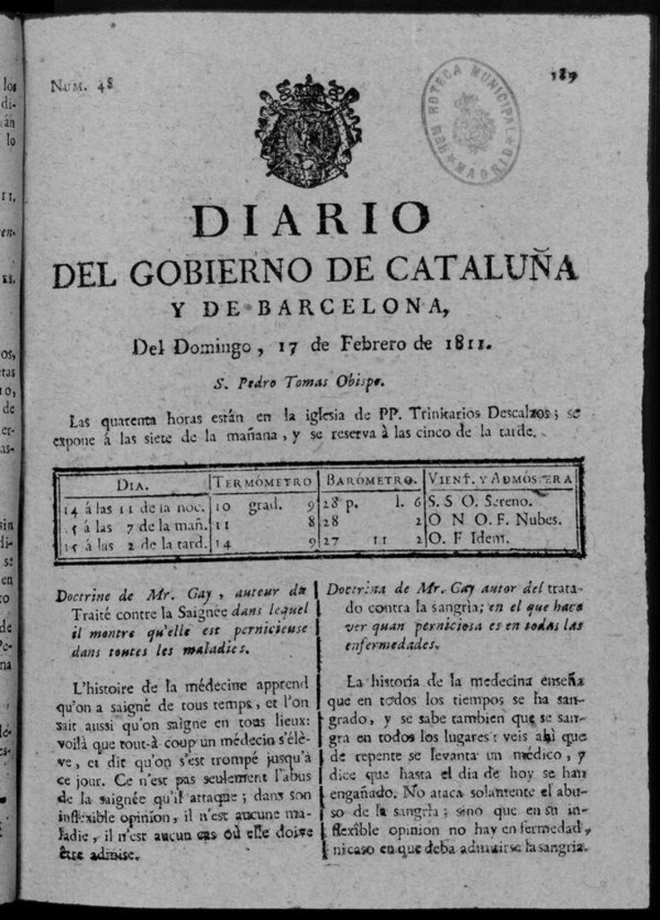 Miniatura de Diario de Barcelona del domingo 17 de febrero de 1811