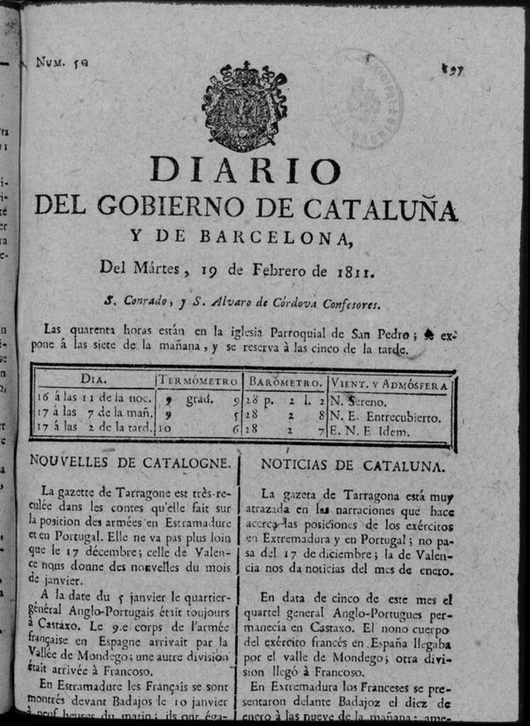 Miniatura de Diario de Barcelona del martes 19 de febrero de 1811