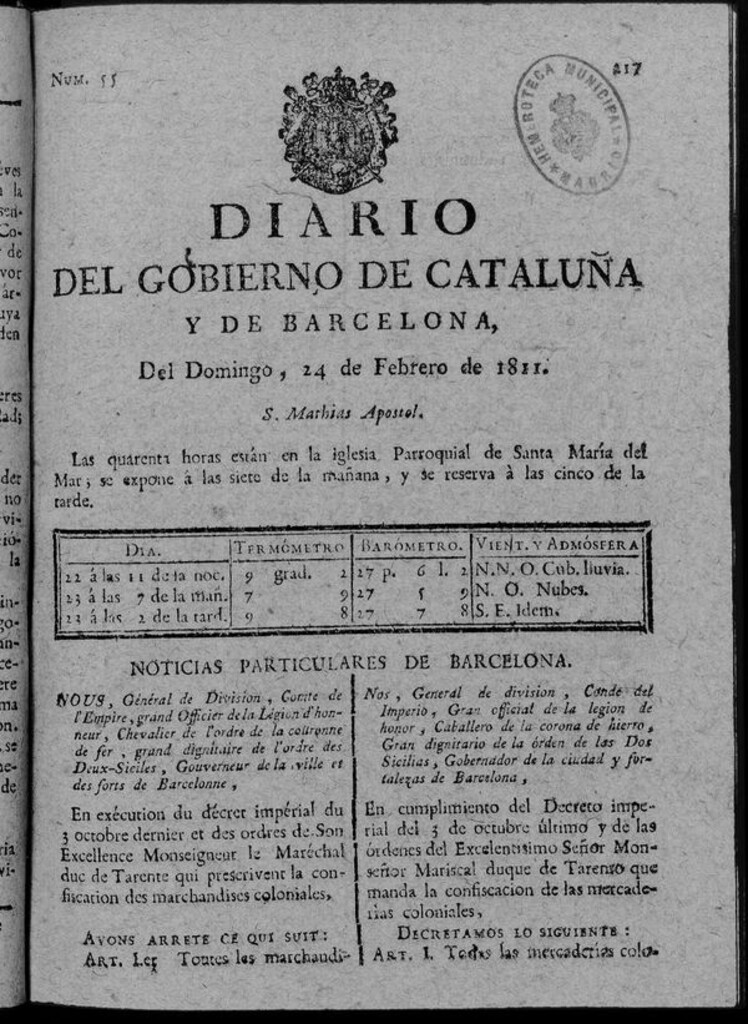 Miniatura de Diario de Barcelona del domingo 24 de febrero de 1811