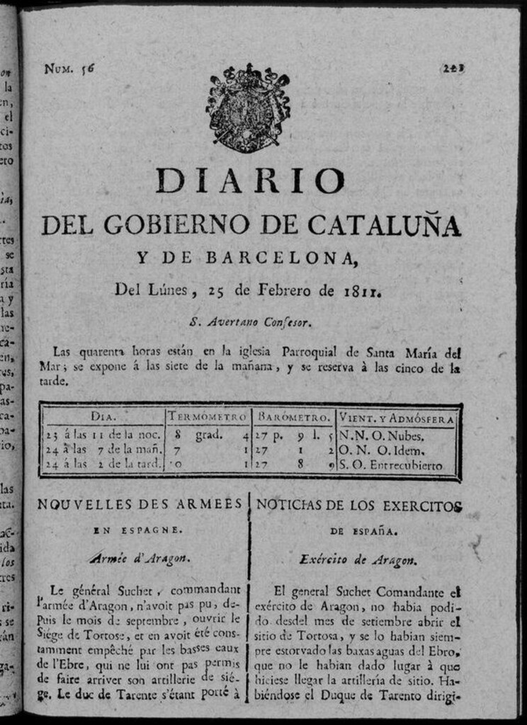 Miniatura de Diario de Barcelona del lunes 25 de febrero de 1811
