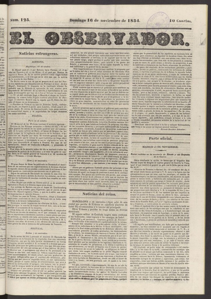 Miniatura de El Observador del 16 de noviembre de 1834