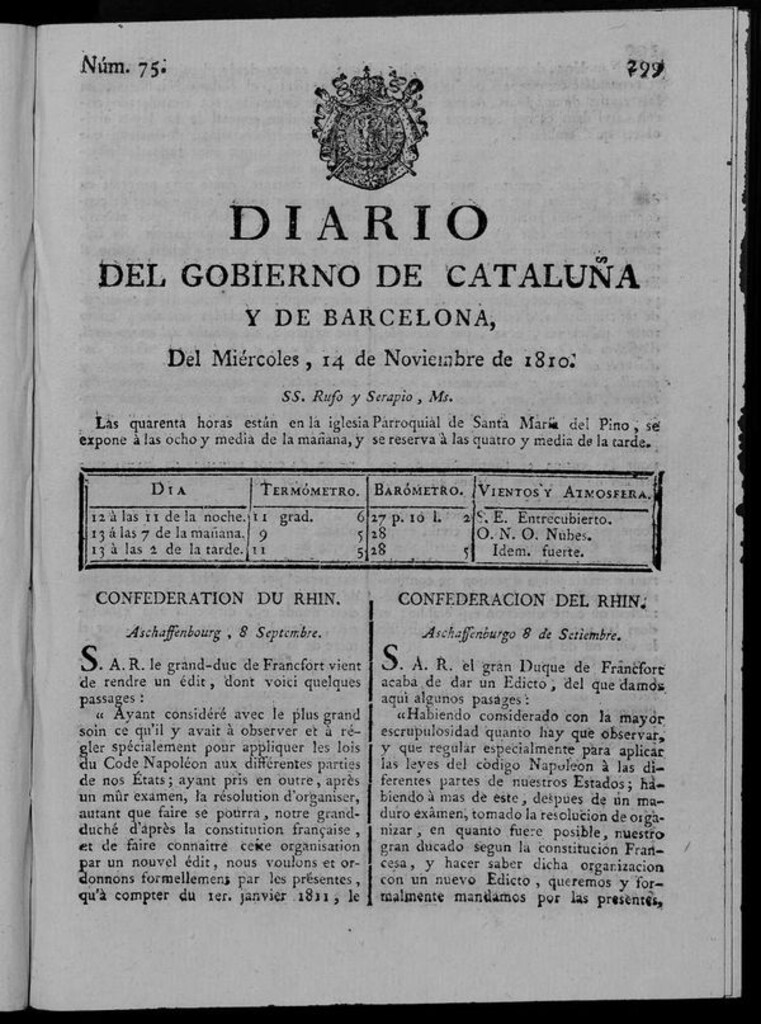Miniatura de Diario de Barcelona del miércoles 14 de noviembre de 1810