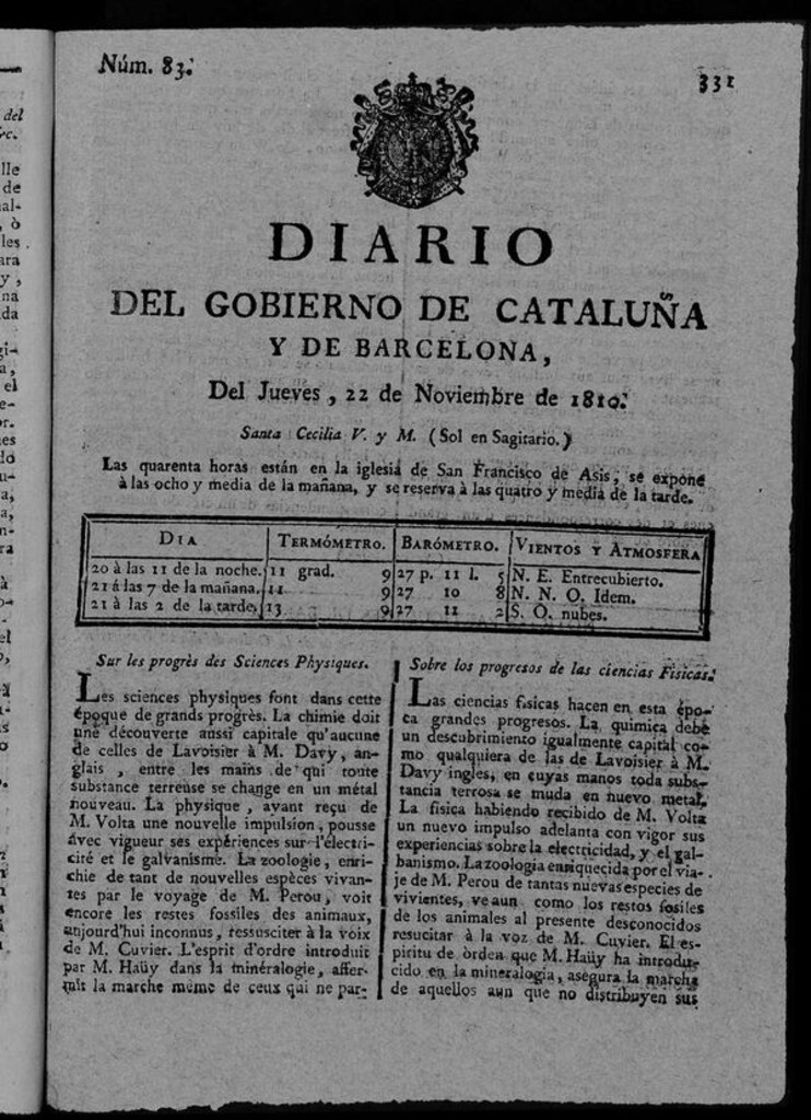 Miniatura de Diario de Barcelona del jueves 22 de noviembre de 1810