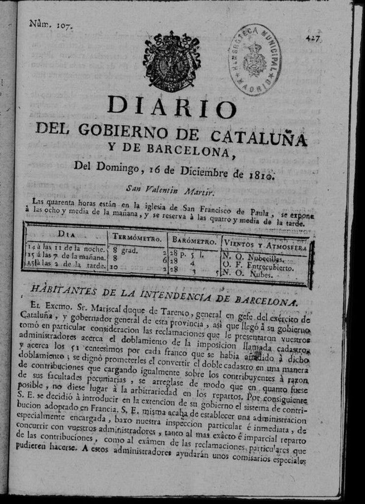 Miniatura de Diario de Barcelona del domingo 16 de diciembre de 1810