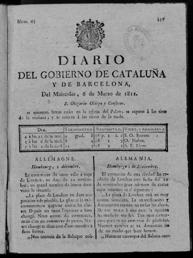 Miniatura de Diario de Barcelona del miércoles 6 de marzo de 1811