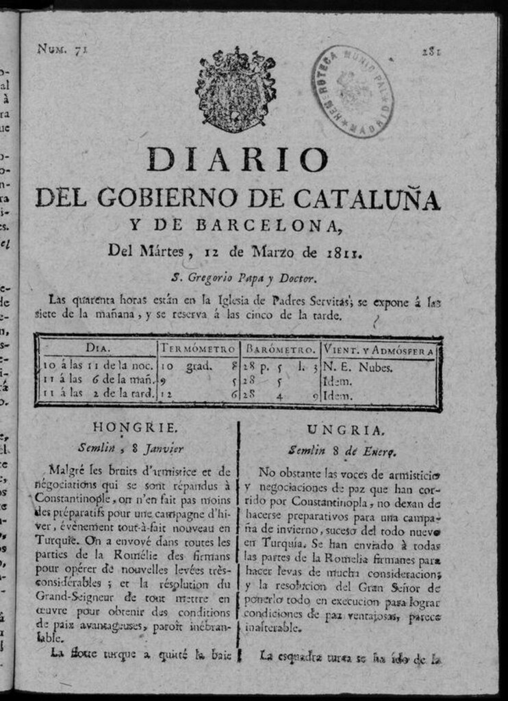 Miniatura de Diario de Barcelona del martes 12 de marzo de 1811