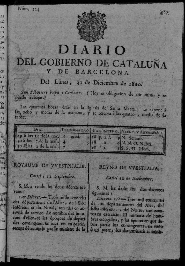 Miniatura de Diario de Barcelona del lunes 31 de diciembre de 1810