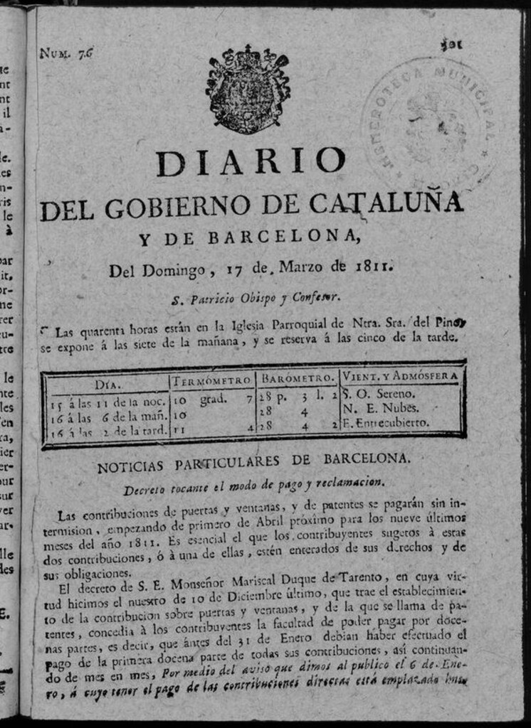 Miniatura de Diario de Barcelona del domingo 17 de marzo de 1811