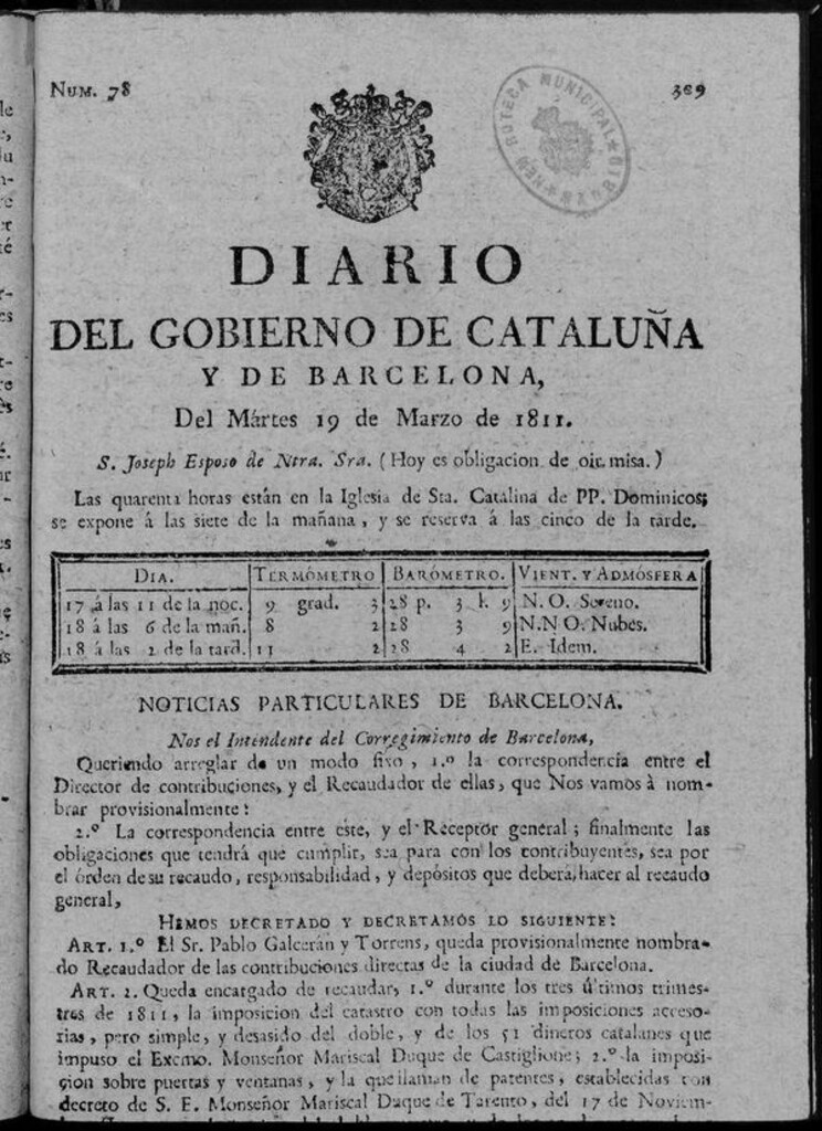 Miniatura de Diario de Barcelona del martes 19 de marzo de 1811