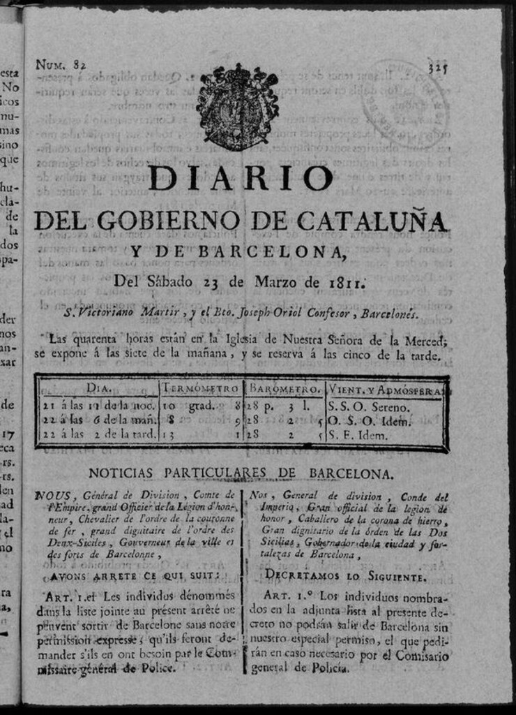 Miniatura de Diario de Barcelona del sábado 23 de marzo de 1811