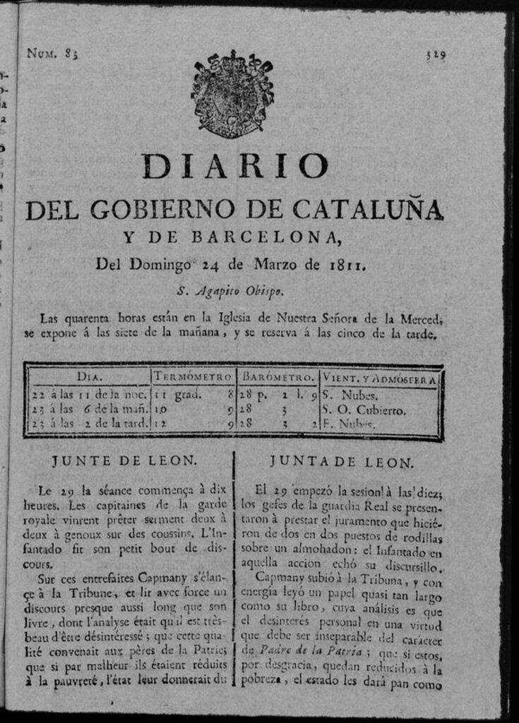 Miniatura de Diario de Barcelona del domingo 24 de marzo de 1811