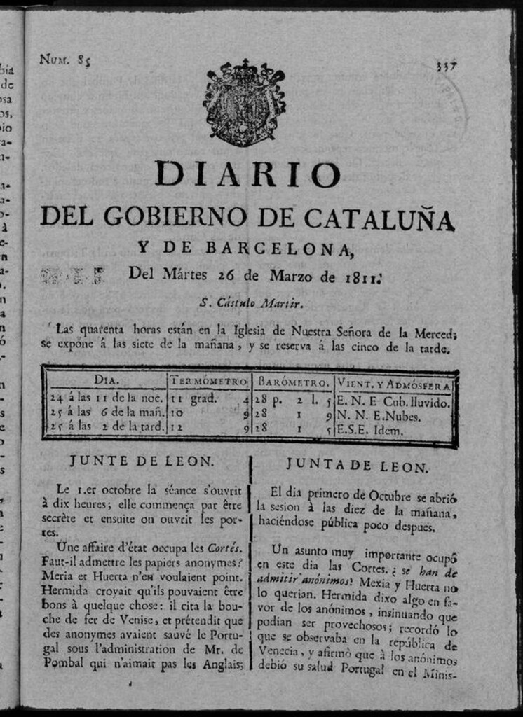 Miniatura de Diario de Barcelona del martes 26 de marzo de 1811