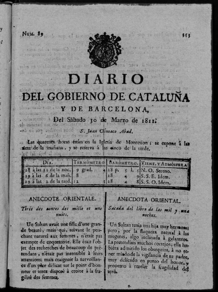 Miniatura de Diario de Barcelona del sábado 30 de marzo de 1811