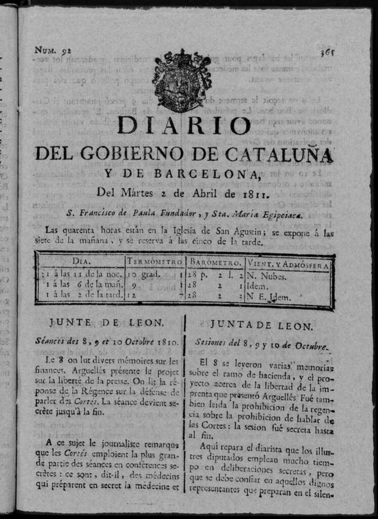 Miniatura de Diario de Barcelona del martes 2 de abril de 1811