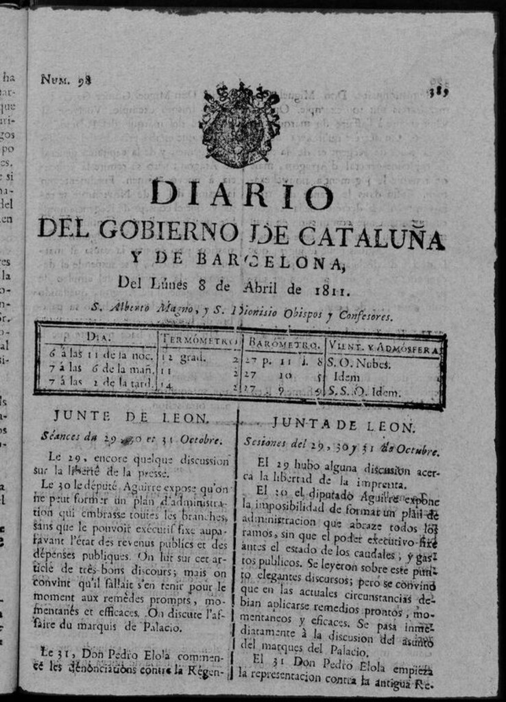 Miniatura de Diario de Barcelona del lunes 8 de abril de 1811