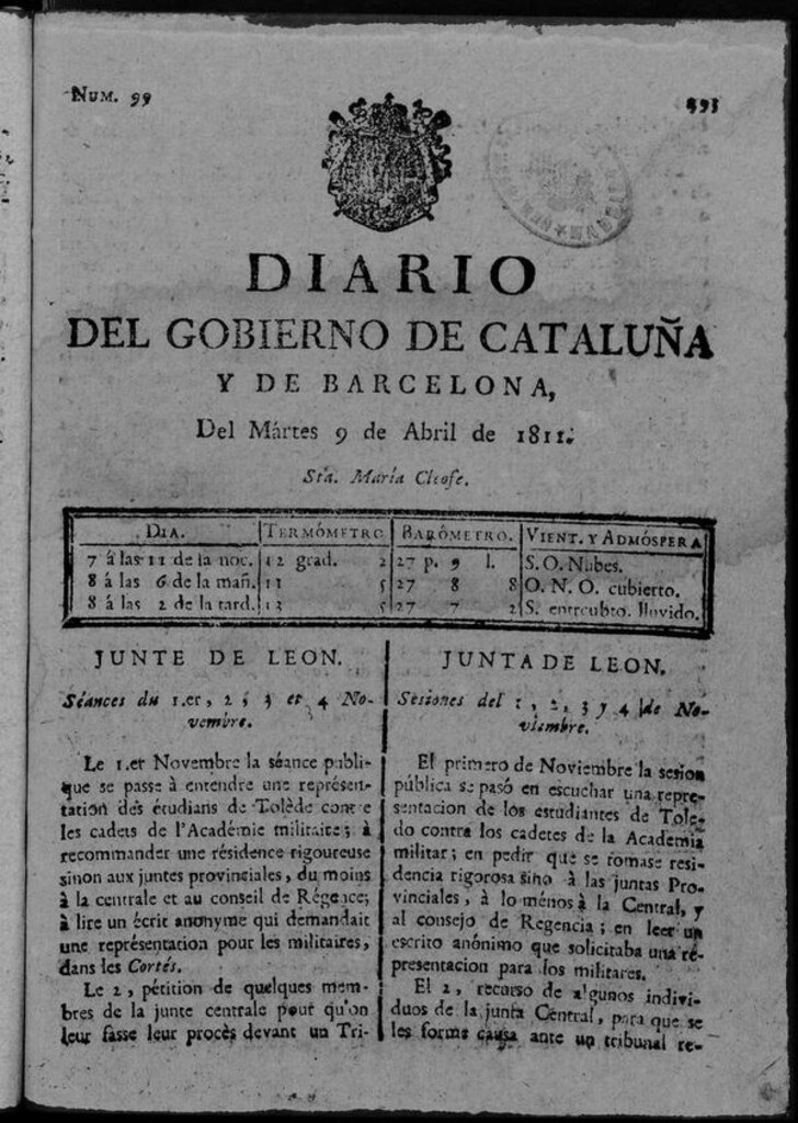Miniatura de Diario de Barcelona del martes 9 de abril de 1811
