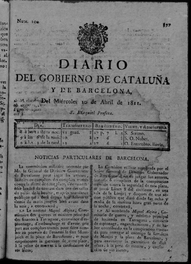 Miniatura de Diario de Barcelona del miércoles 10 de abril de 1811
