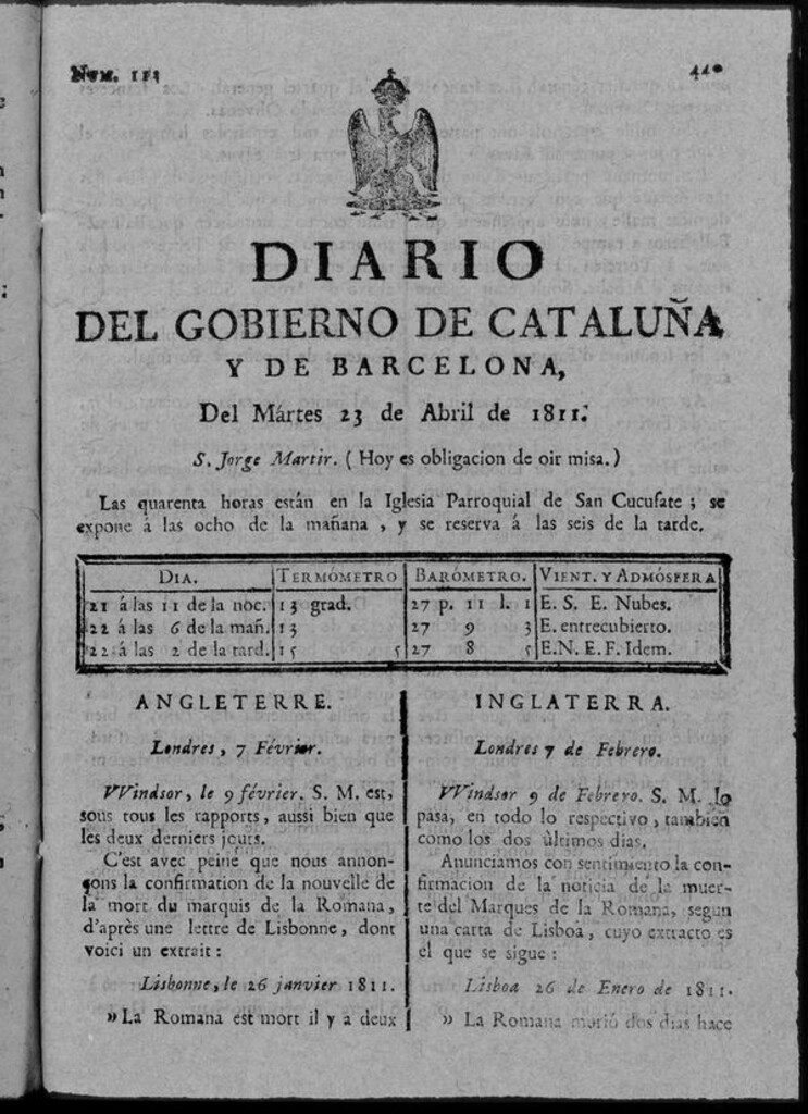 Miniatura de Diario de Barcelona del martes 23 de abril de 1811