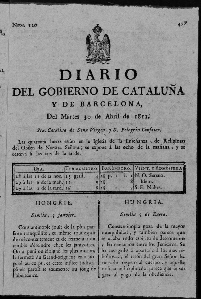 Miniatura de Diario de Barcelona del martes 30 de abril de 1811