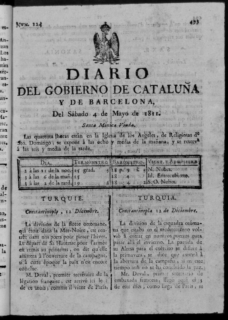 Miniatura de Diario de Barcelona del sábado 4 de mayo de 1811