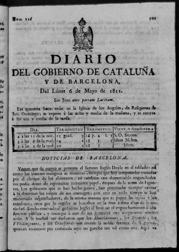 Miniatura de Diario de Barcelona del lunes 6 de mayo de 1811