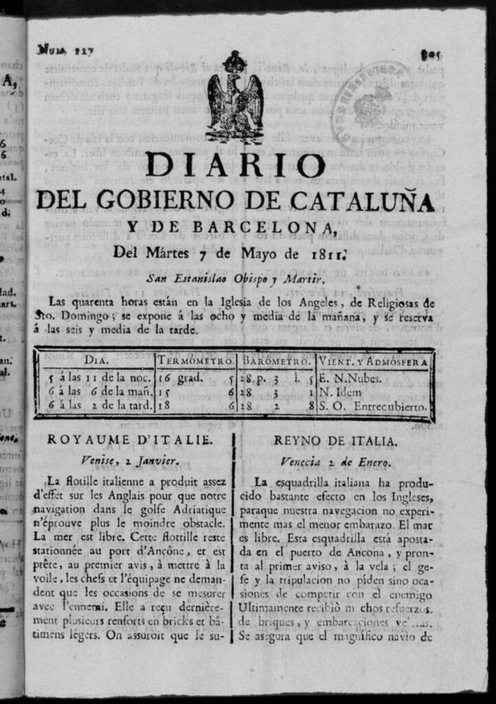 Miniatura de Diario de Barcelona del martes 7 de mayo de 1811
