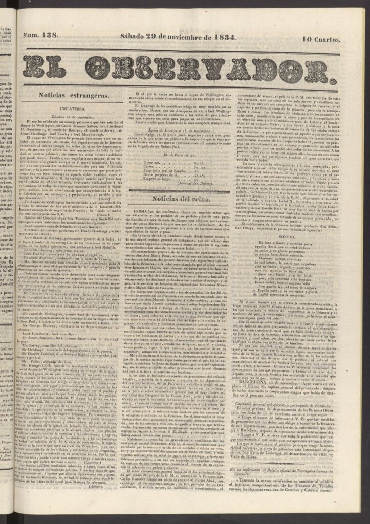 Miniatura de El Observador del 29 de noviembre de 1834