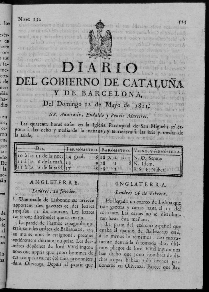 Miniatura de Diario de Barcelona del domingo 12 de mayo de 1811