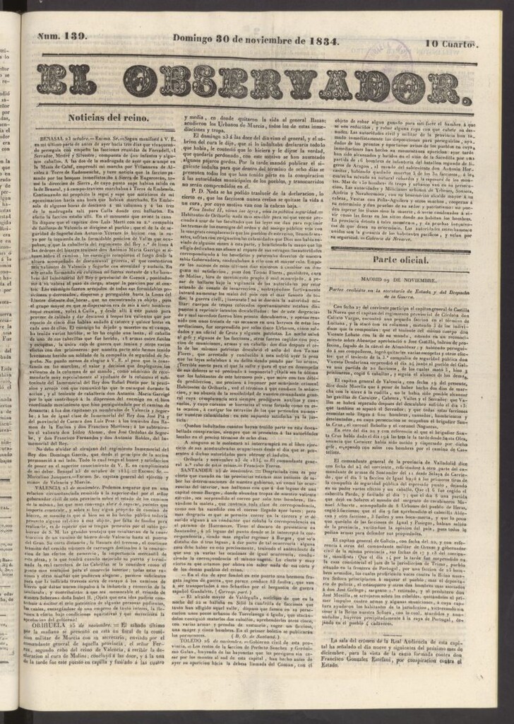 Miniatura de El Observador del 30 de noviembre de 1834