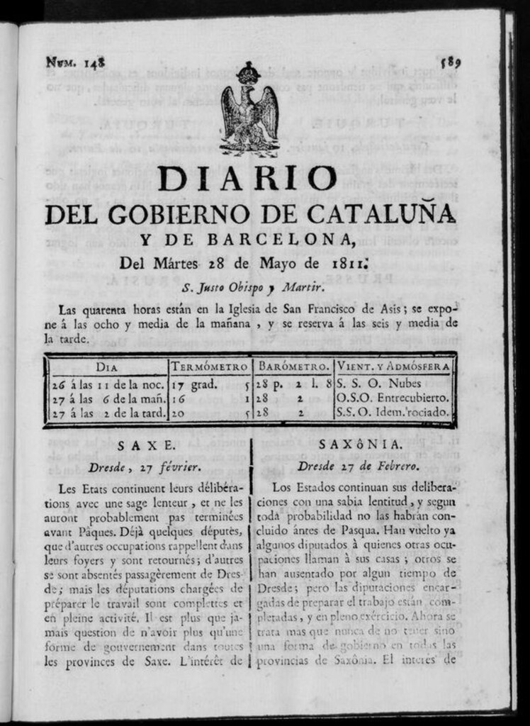 Miniatura de Diario de Barcelona del martes 28 de mayo de 1811