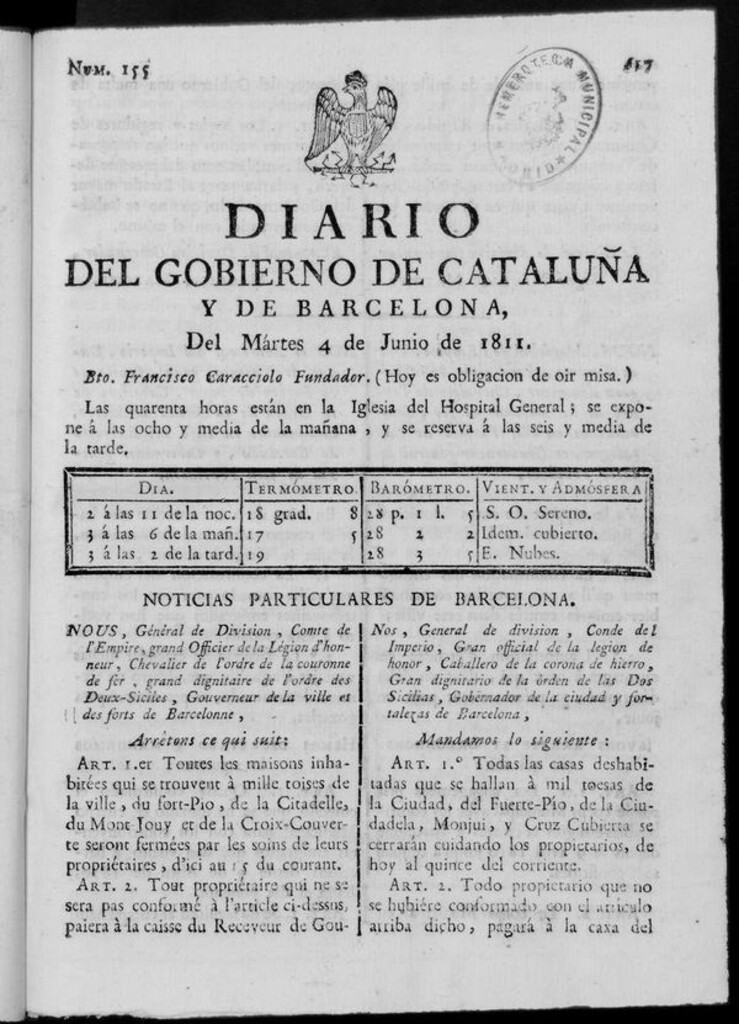 Miniatura de Diario de Barcelona del martes 4 de junio de 1811