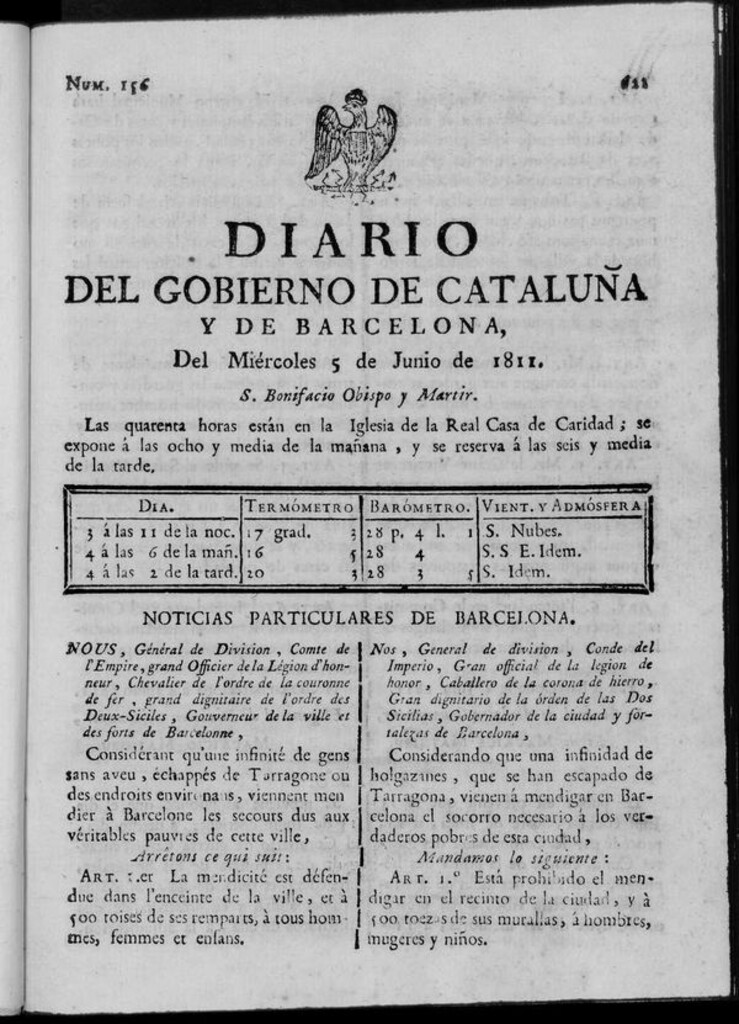 Miniatura de Diario de Barcelona del miércoles 5 de junio de 1811