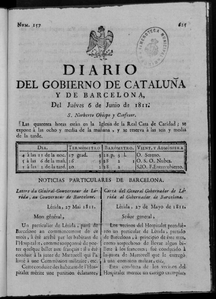 Miniatura de Diario de Barcelona del jueves 6 de junio de 1811