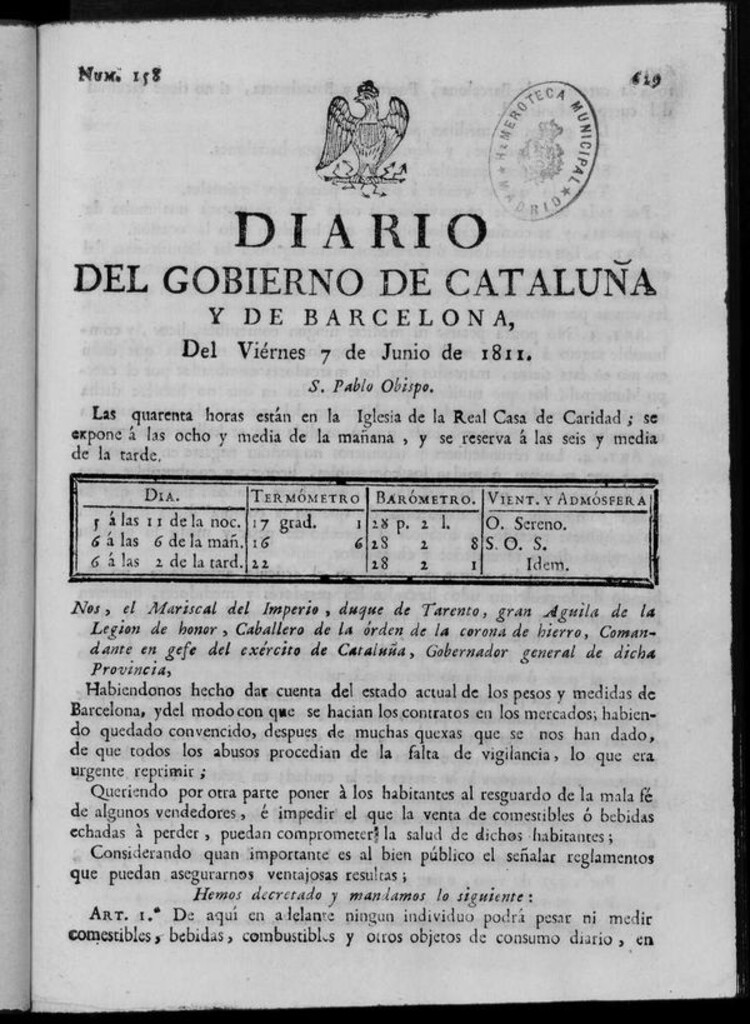 Miniatura de Diario de Barcelona del viernes 7 de junio de 1811