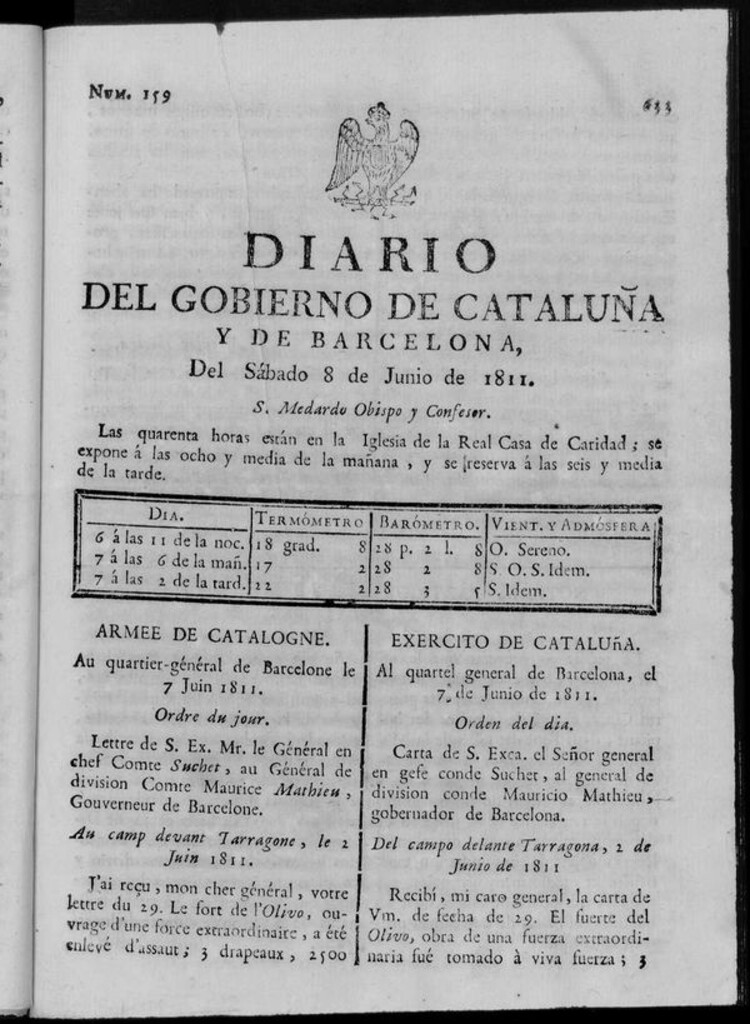 Miniatura de Diario de Barcelona del sábado 8 de junio de 1811