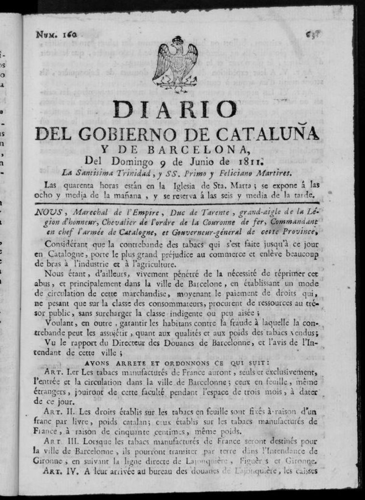 Miniatura de Diario de Barcelona del domingo 9 de junio de 1811