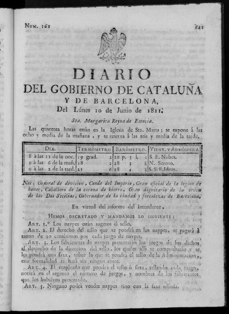 Miniatura de Diario de Barcelona del lunes 10 de junio de 1811