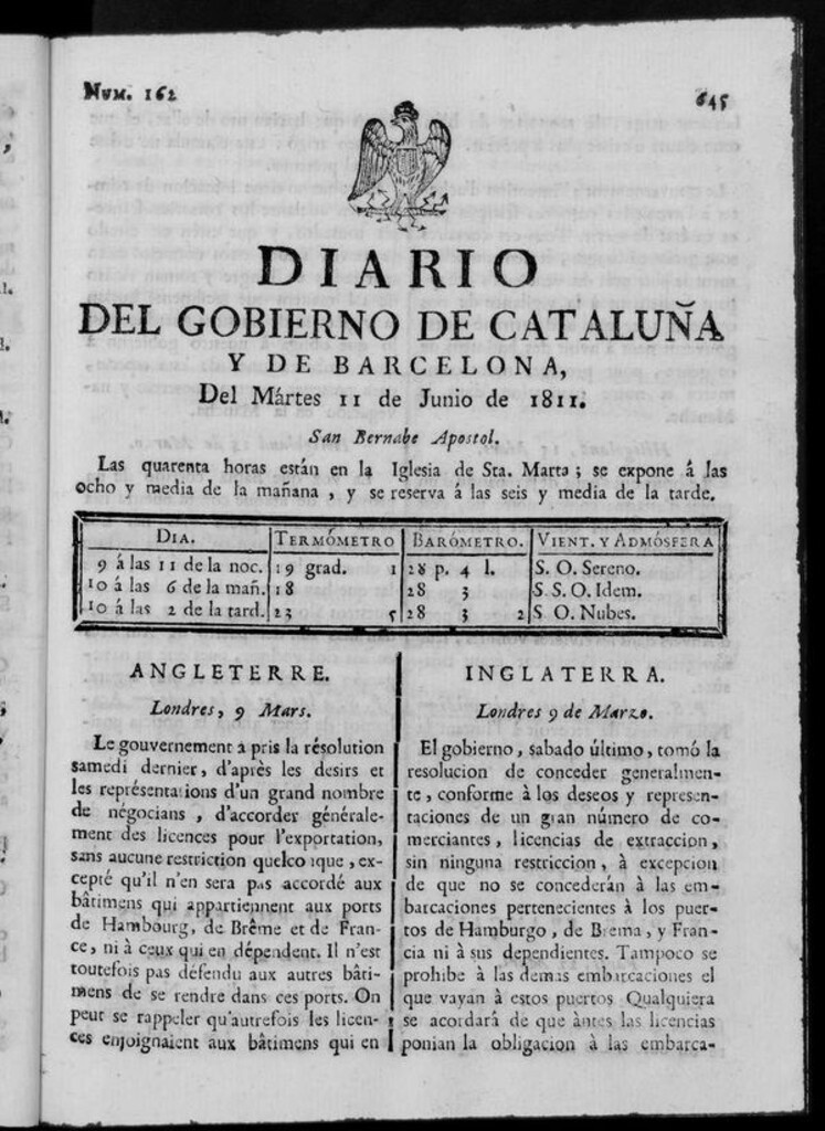 Miniatura de Diario de Barcelona del martes 11 de junio de 1811