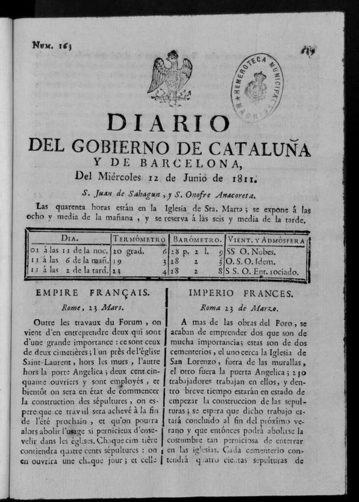 Miniatura de Diario de Barcelona del miércoles 12 de junio de 1811