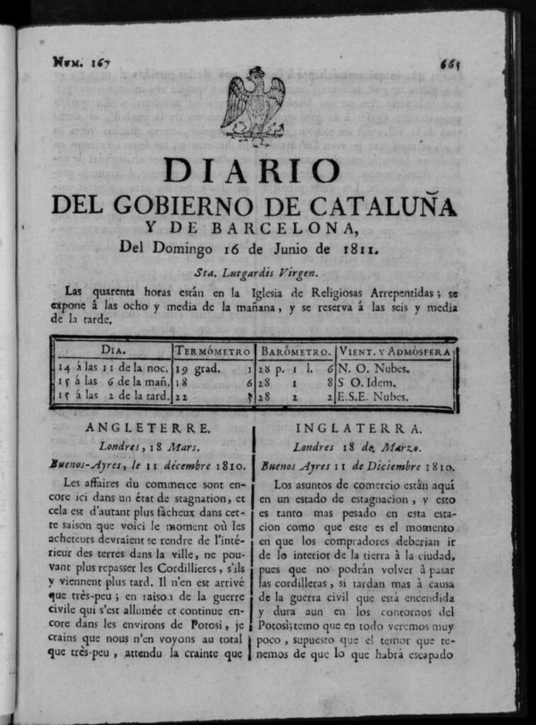 Miniatura de Diario de Barcelona del domingo 16 de junio de 1811